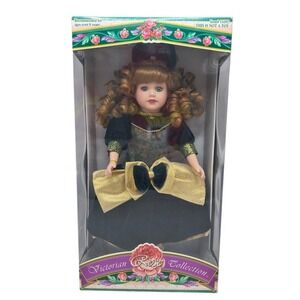 1997 Brass Key Melissa Jane Victorian Rose Green Dress w/ Gold Bow 16" Doll